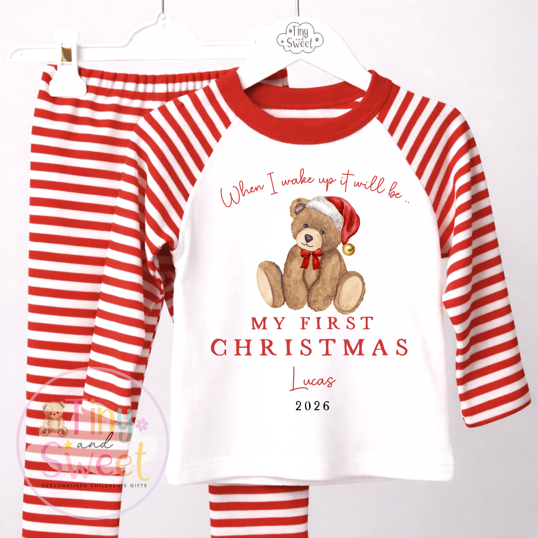 Personalised Christmas Teddy Red Pyjamas