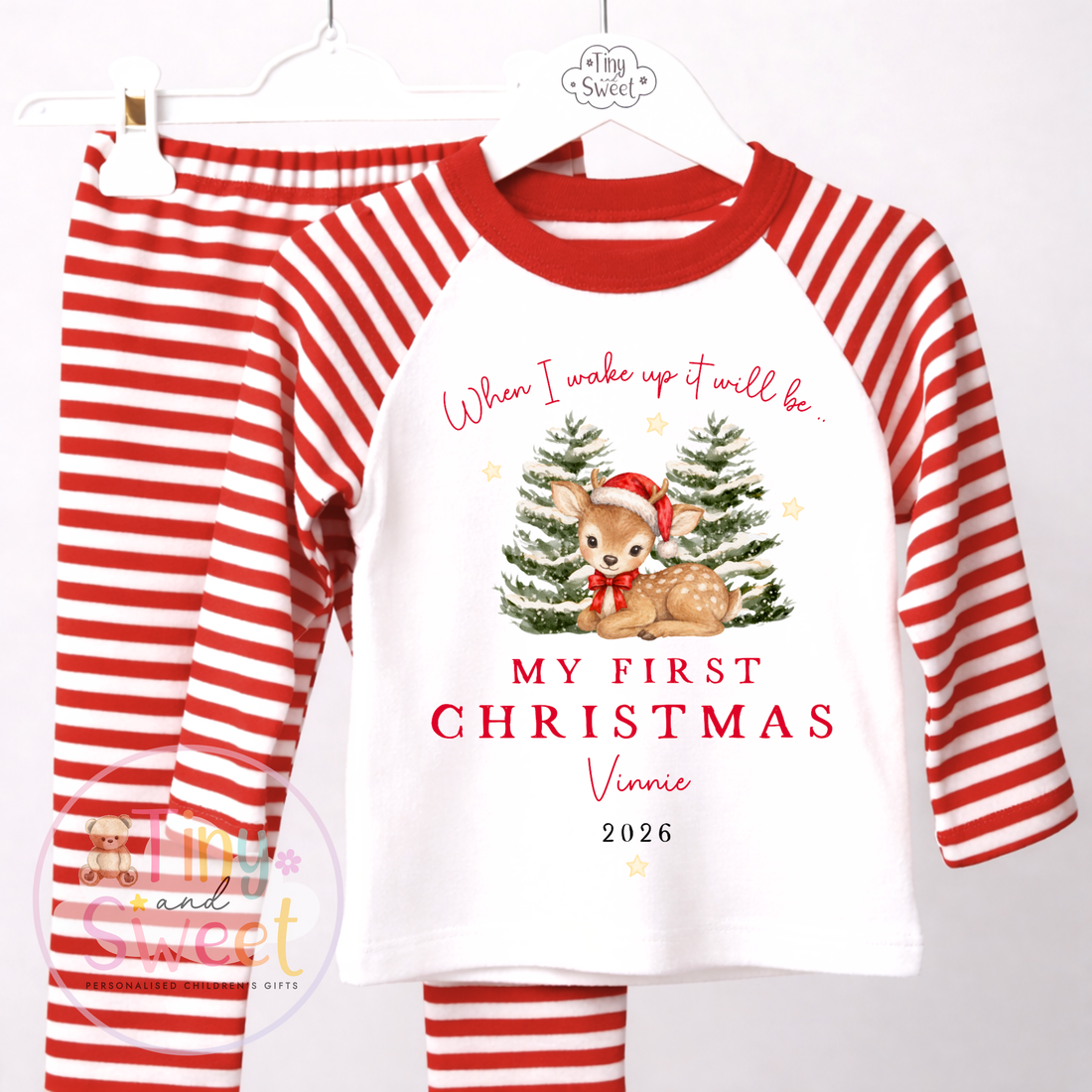 Personalised When I Wake Up First Christmas Deer Red Pyjamas