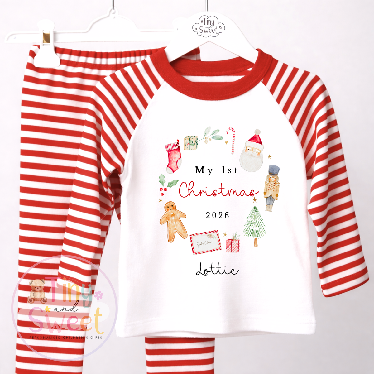Personalised First Christmas Wreath Red Pyjamas