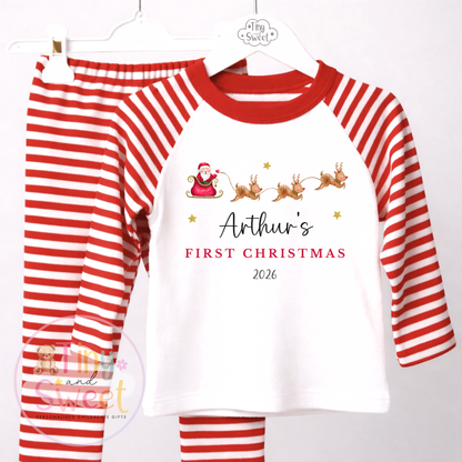 Personalised First Christmas Santa Sleigh Red Pyjamas