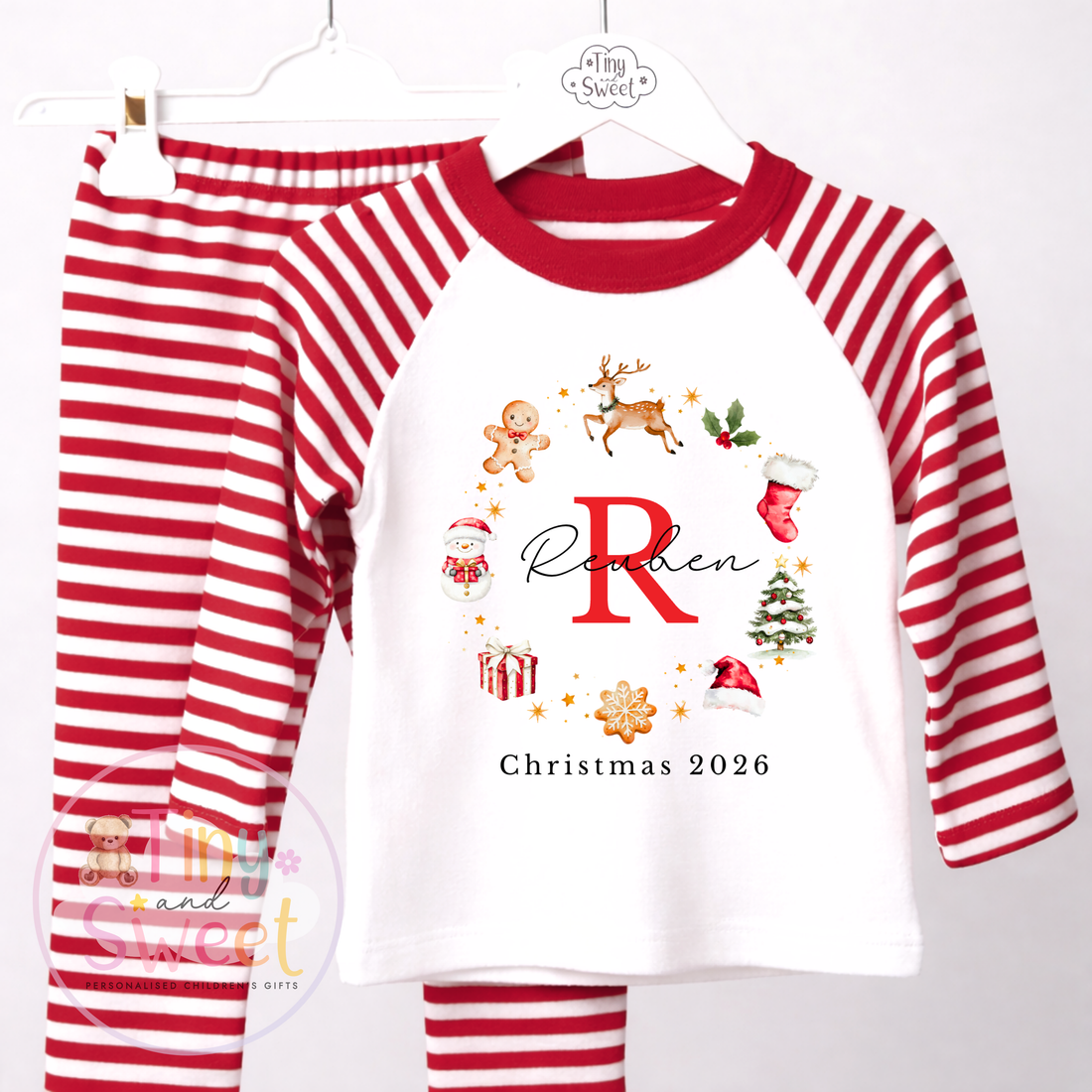 Personalised Christmas Wreath Red Pyjamas