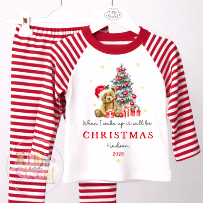 Personalised When I Wake Up Teddy &amp; Tree Red Pyjamas