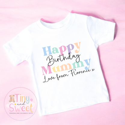 Pastel Rainbow Personalised Happy Birthday Mummy T Shirt