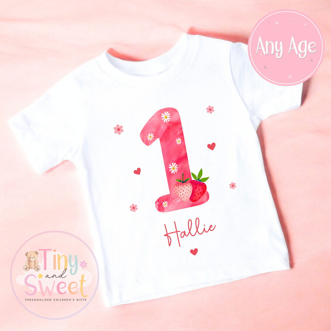 ANY AGE Personalised Strawberry Birthday T Shirt