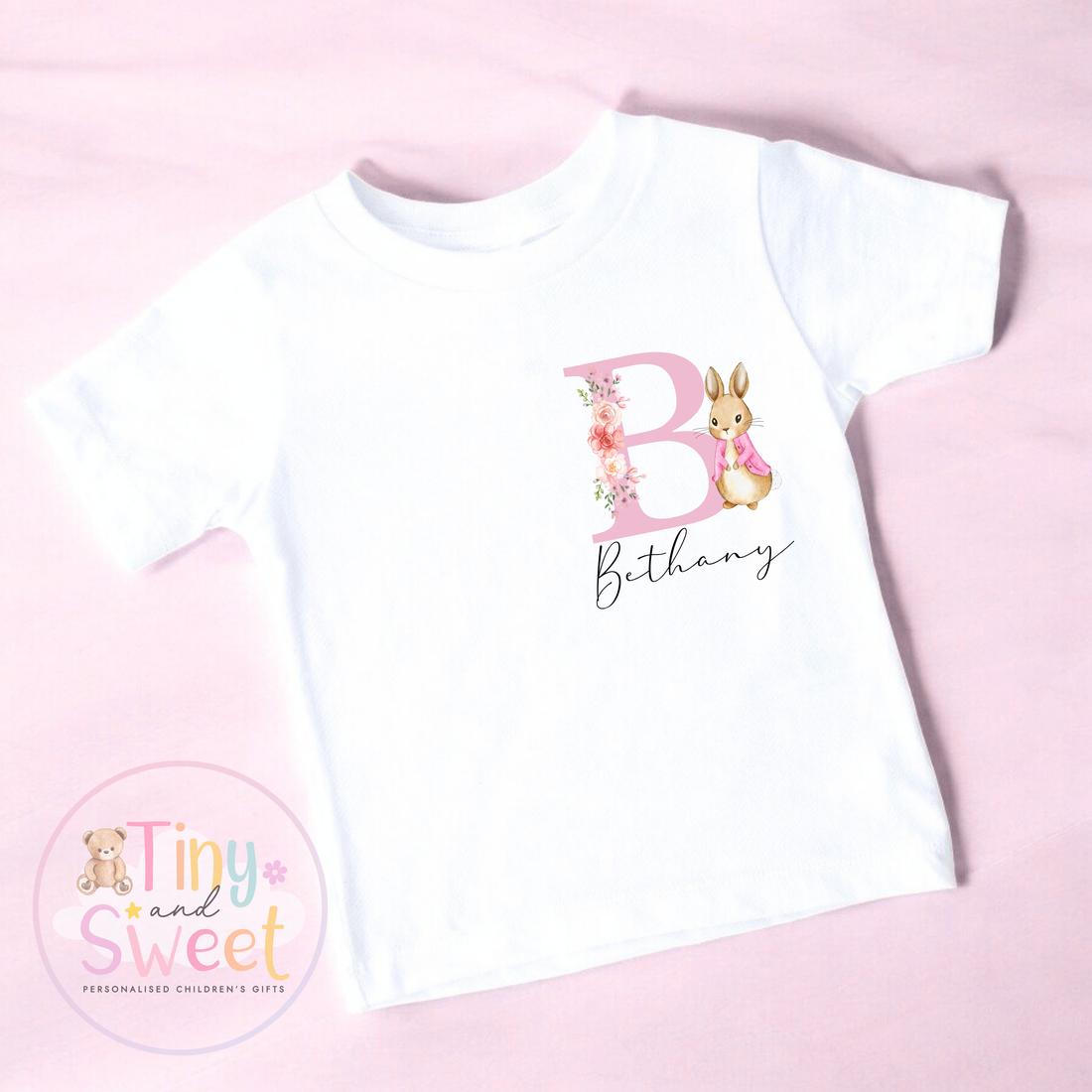 Pink Personalised Bunny Initial T Shirt