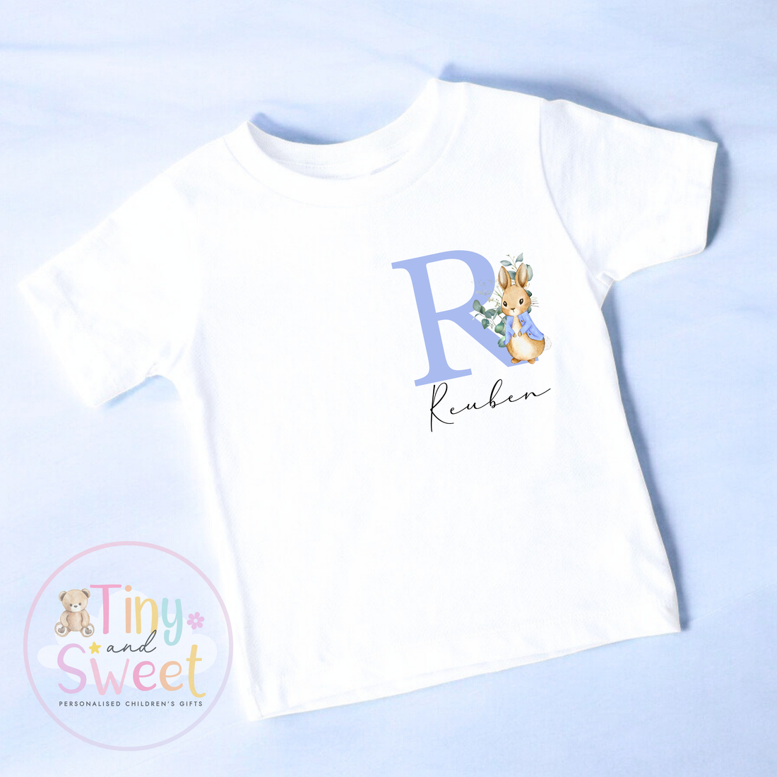Blue Personalised Bunny Initial T Shirt