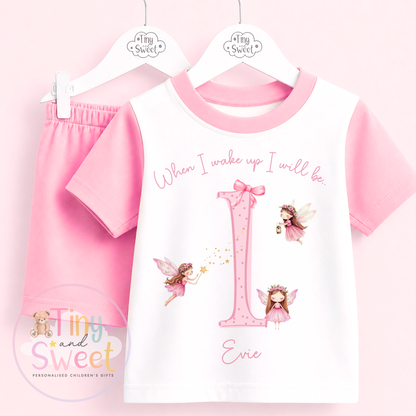 Pink Fairy Personalised Short &amp; T Shirt Pyjama Set (Any Age)