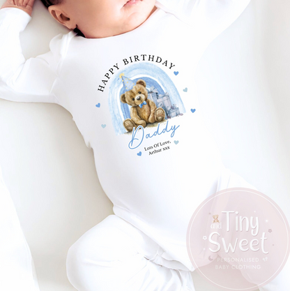 1st Birthday As My Daddy Teddy Bear Rainbow Personalised Sleepsuit/Babygrow