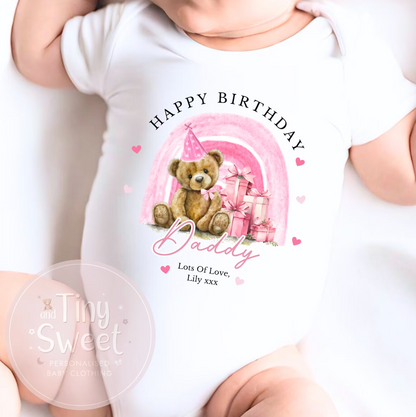 1st Birthday As My Daddy Teddy Bear Rainbow Personalised Sleepsuit/Babygrow