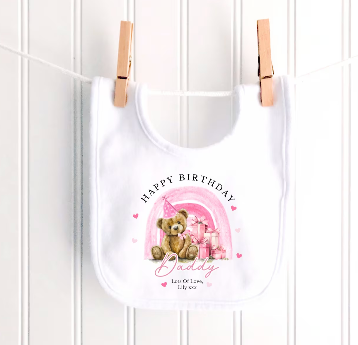 1st Birthday As My Daddy Teddy Bear Rainbow Personalised Sleepsuit/Babygrow