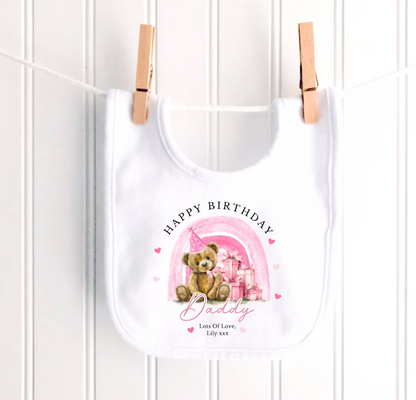 1st Birthday As My Daddy Teddy Bear Rainbow Personalised Sleepsuit/Babygrow