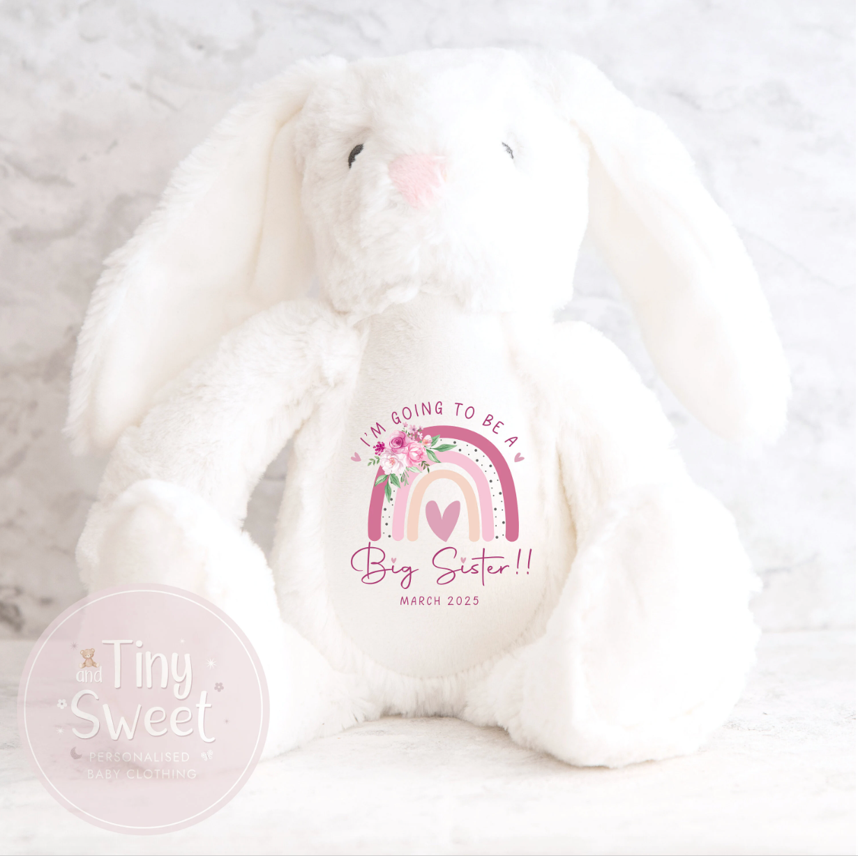 Personalised Rainbow Big Sister Bunny Soft Toy