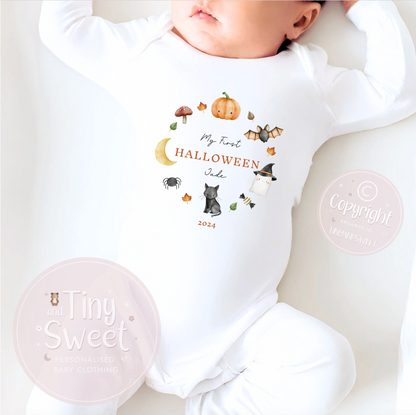 Autumn Halloween Wreath Personalised Sleepsuit