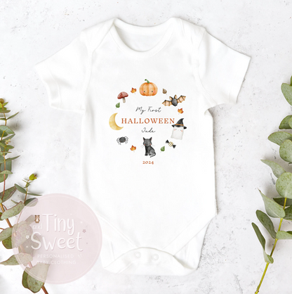 Autumn Halloween Wreath Personalised Sleepsuit