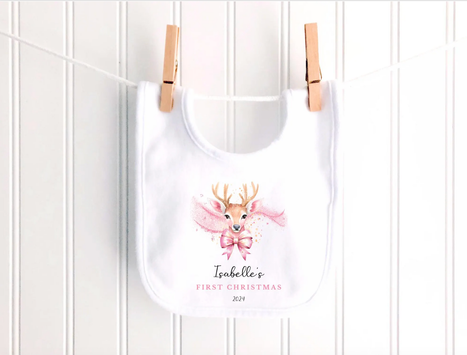 Personalised Pink Reindeer Christmas Sleepsuit
