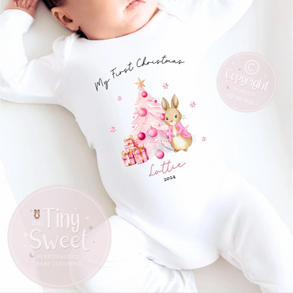 Personalised Bunny First Christmas Sleepsuit
