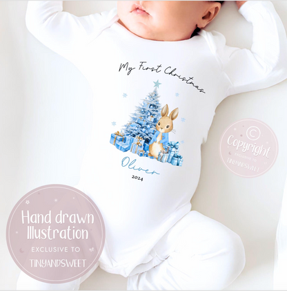 Personalised Bunny First Christmas Sleepsuit