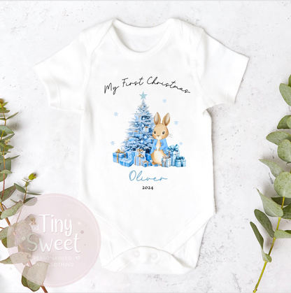Personalised Bunny First Christmas Sleepsuit