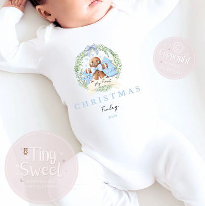 Personalised Gingerbread Wreath Sleepsuit