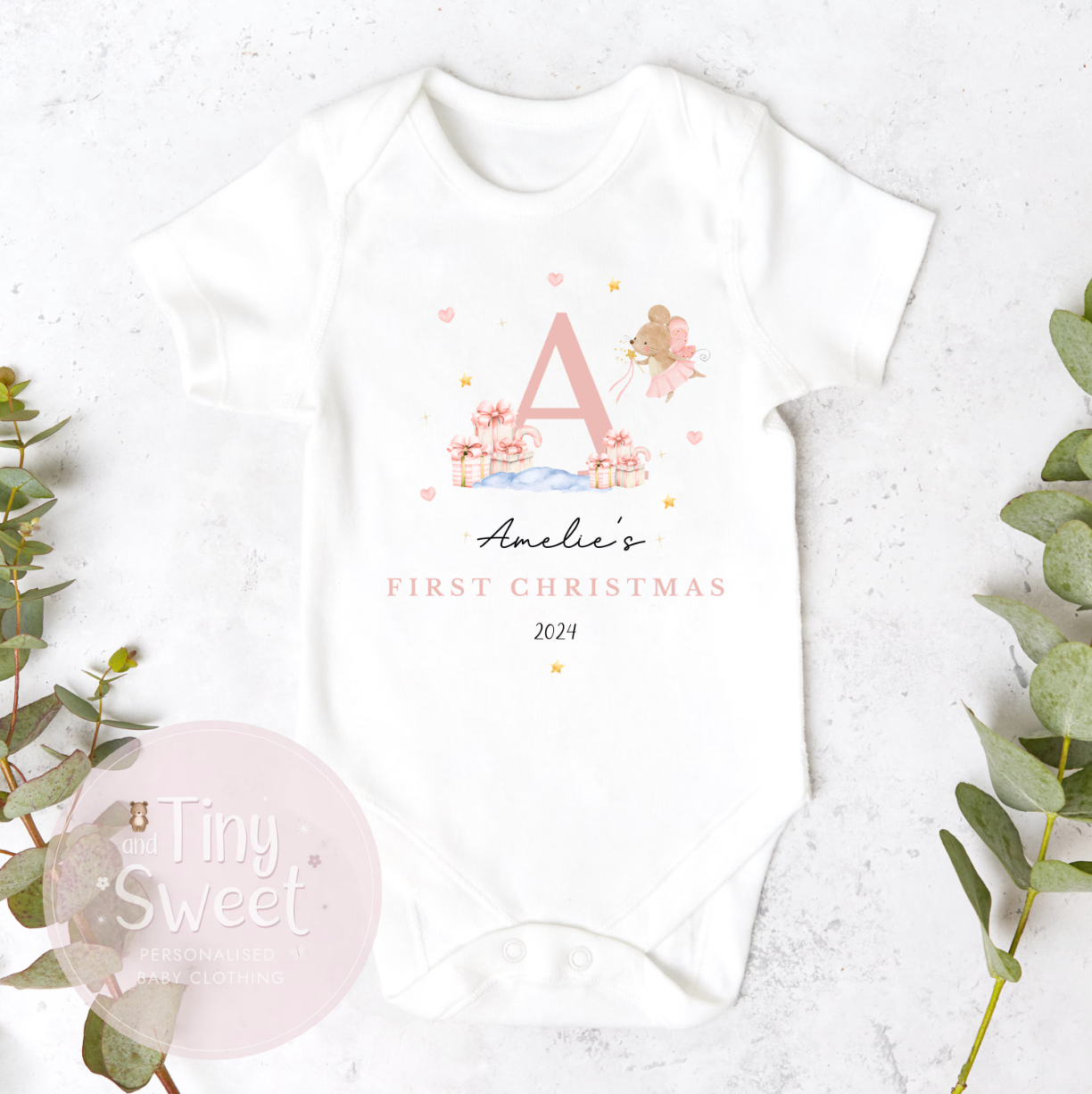 Personalised Fairy Initial Christmas Sleepsuit