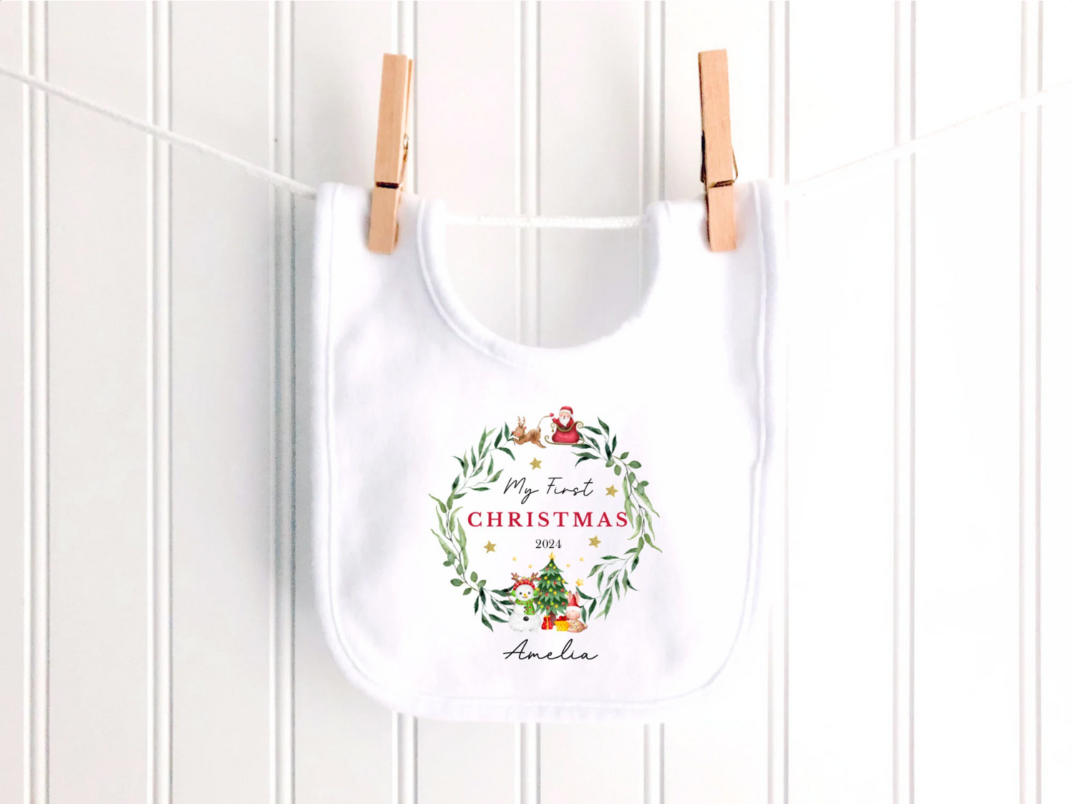 Personalised Classic Christmas Wreath Sleepsuit