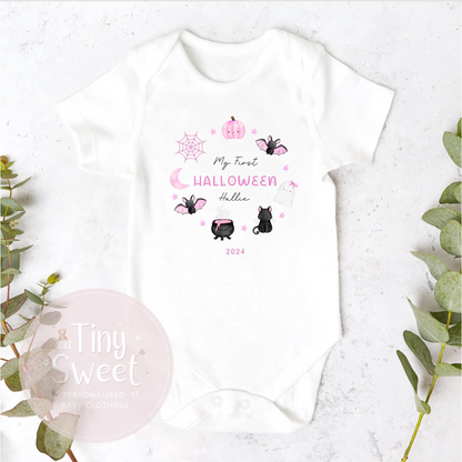 Pink/Blue Wreath Personalised Halloween Sleepsuit