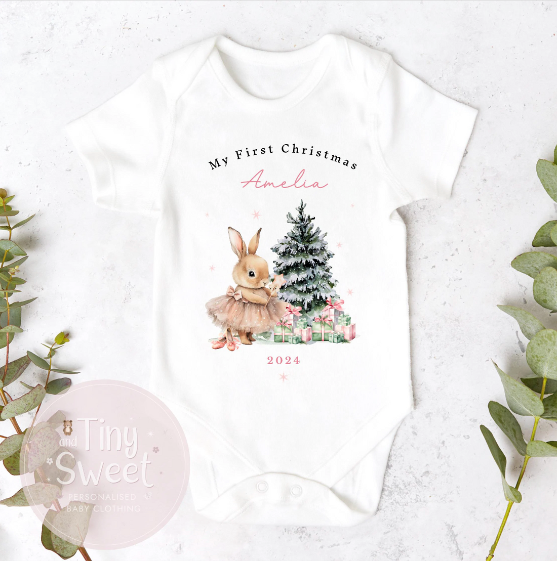 Personalised Christmas Bunny Fairy Sleepsuit