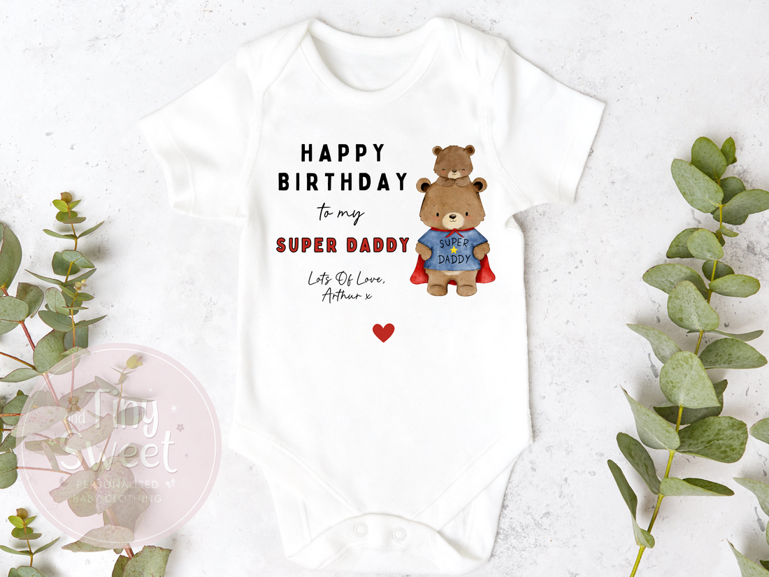Happy Birthday To My Super Daddy Personalised Sleepsuit/Babygrow
