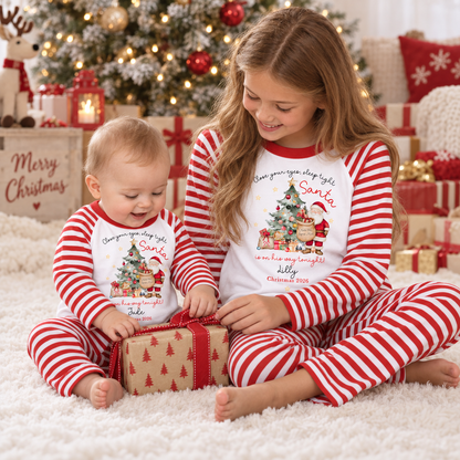 Personalised Close Your Eyes, Sleep Tight Christmas Red Pyjamas