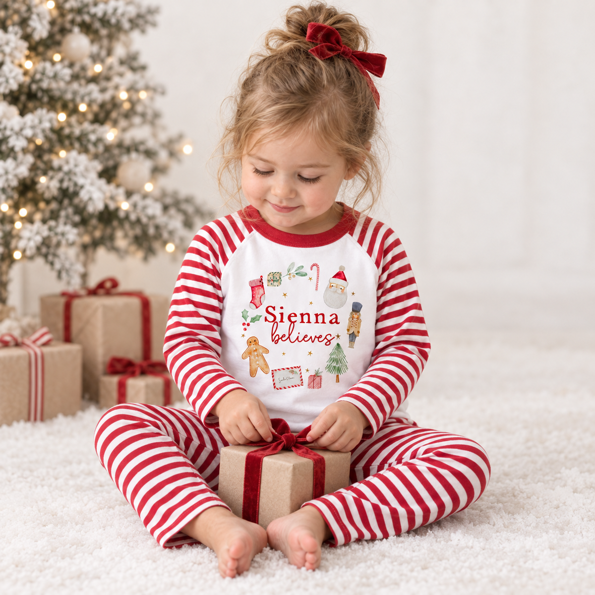 Personalised Believes Wreath Red Pyjamas
