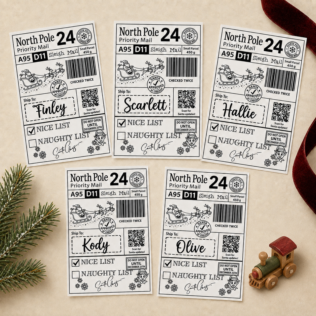 Personalised Christmas Post Labels From Santa - Pack of 10