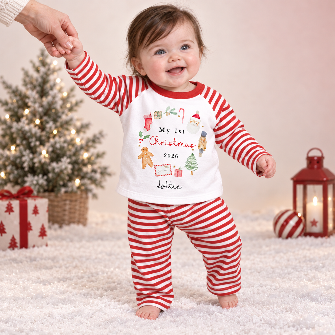 Personalised First Christmas Wreath Red Pyjamas