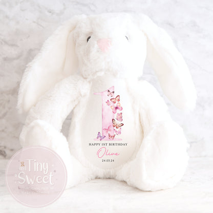 Personalised First Birthday Bunny: Customised Soft Plush Toy Gift for Baby Girls and Boys, Personalised 1st Birthday Gift, 1st Birthday Gift