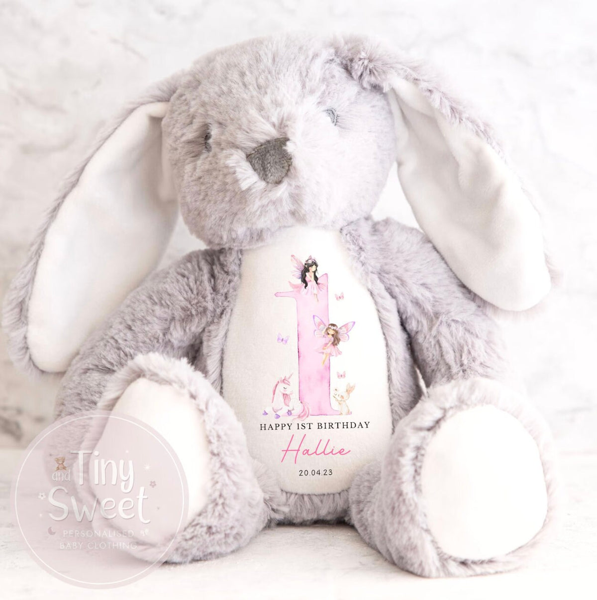 Personalised First Birthday Bunny: Customised Soft Plush Toy Gift for Baby Girls and Boys, Personalised 1st Birthday Gift, 1st Birthday Gift