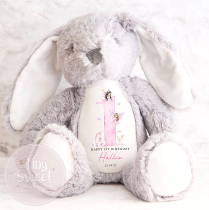 Personalised First Birthday Bunny: Customised Soft Plush Toy Gift for Baby Girls and Boys, Personalised 1st Birthday Gift, 1st Birthday Gift
