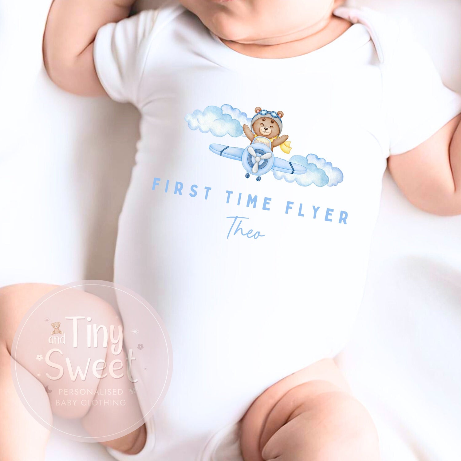 Personalised My First Flight Sleepsuit, First Time Flyer Bodysuit, 1st Holiday Babygrow, Babies First Holiday, First Time Flyer