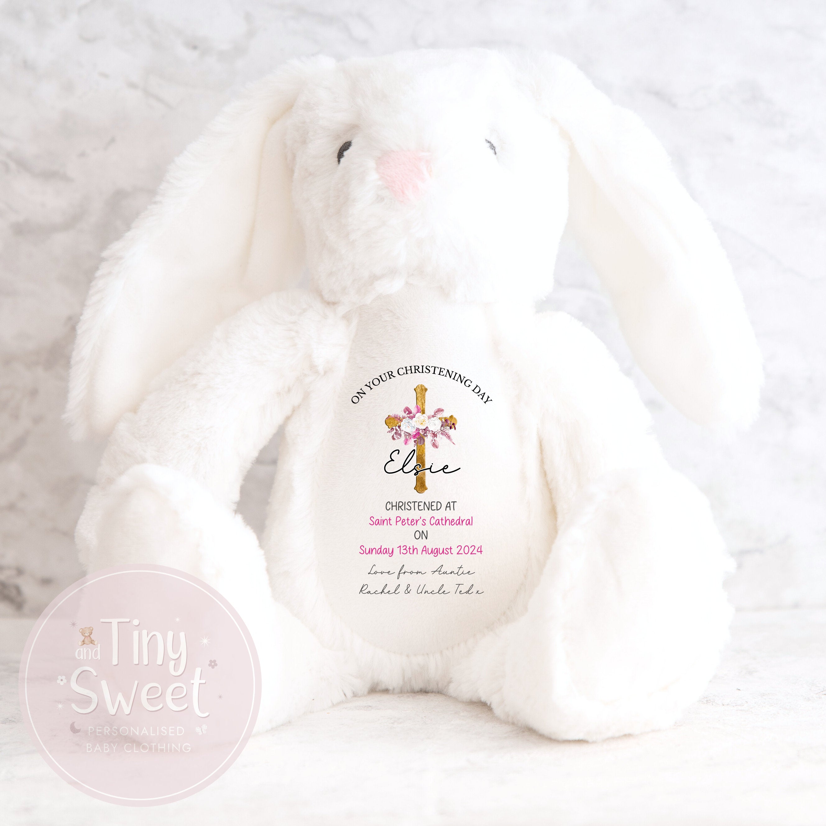 Personalised Christening Bunny Gift, Baptism, Dedication or Holy Communion Gift, Personalised Bunny for Baby’s Special Day