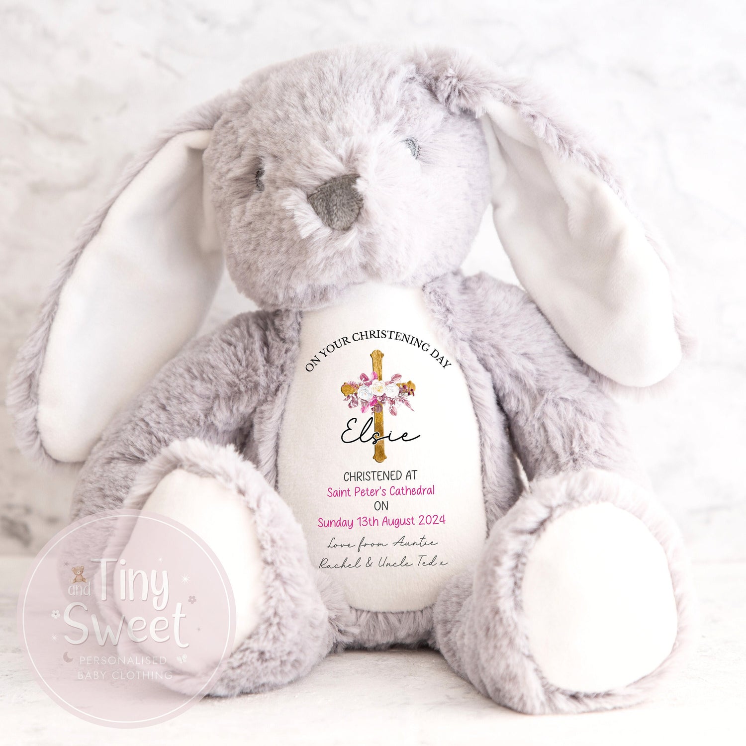 Personalised Christening Bunny Gift, Baptism, Dedication or Holy Communion Gift, Personalised Bunny for Baby’s Special Day