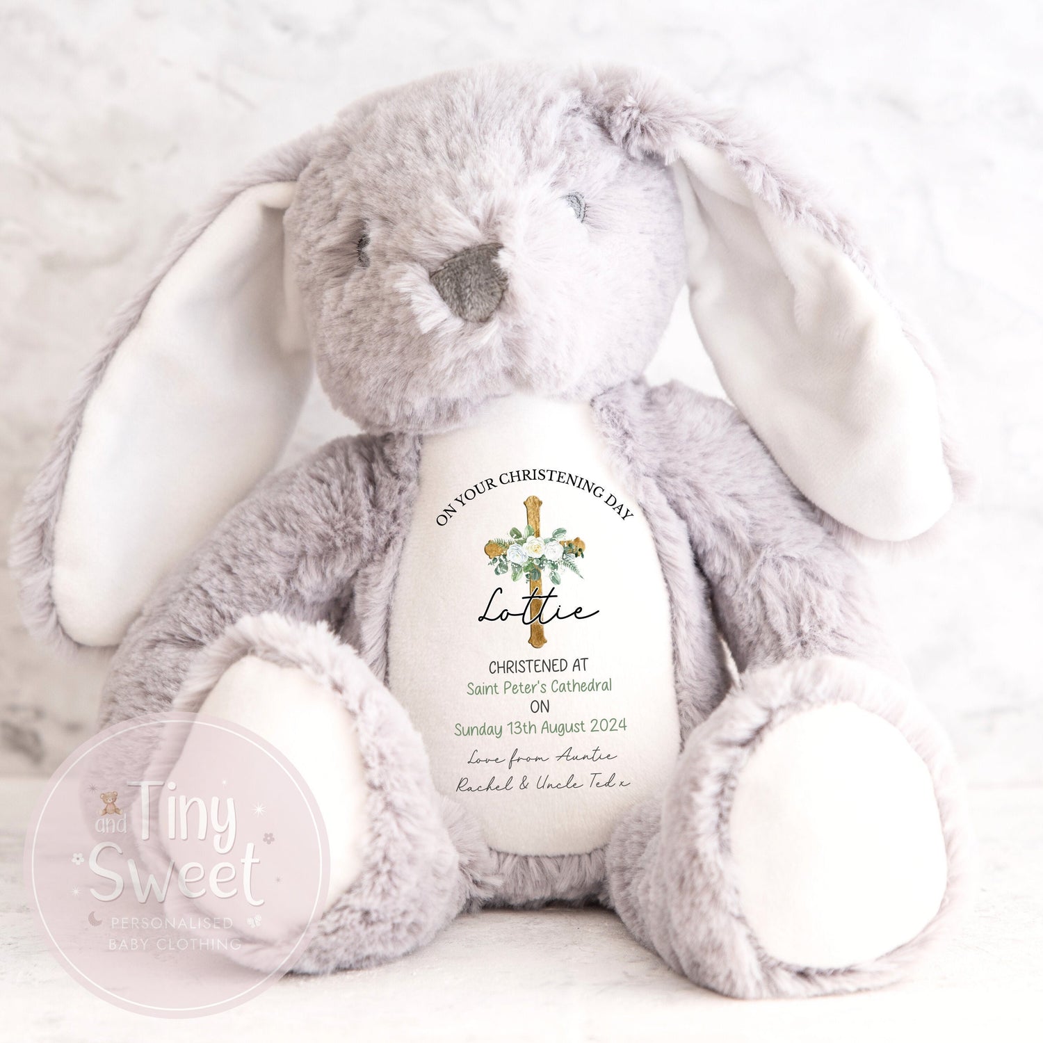 Personalised Christening Bunny Gift, Baptism, Dedication or Holy Communion Gift, Personalised Bunny for Baby’s Special Day