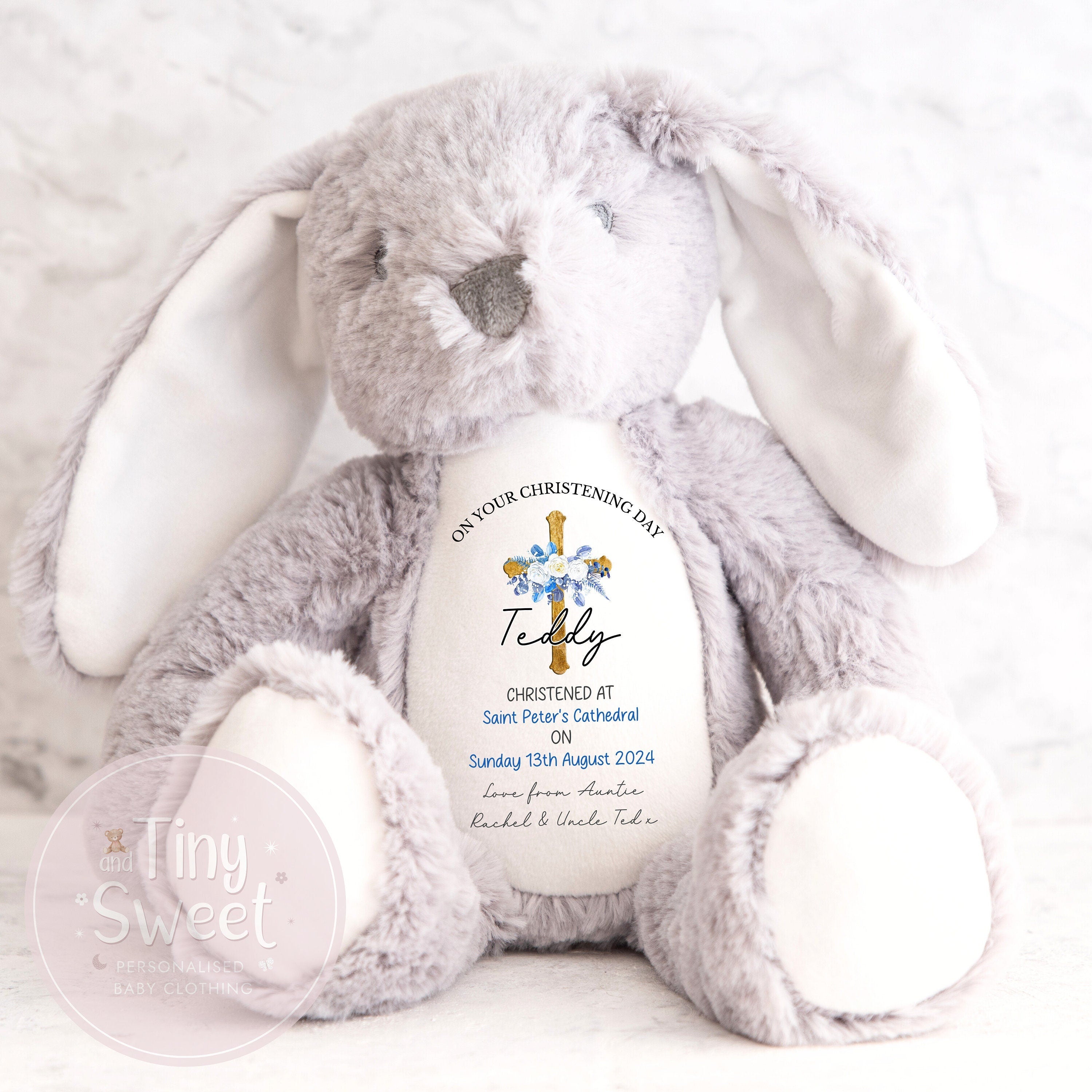 Personalised Christening Bunny Gift, Baptism, Dedication or Holy Communion Gift, Personalised Bunny for Baby’s Special Day