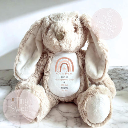 Personalised New Baby Gift, Beige New Baby Soft Toy, New baby gift, Newborn Gift, Baby Keepsake, Baby shower gift, Birth stats, Teddy, Bunny