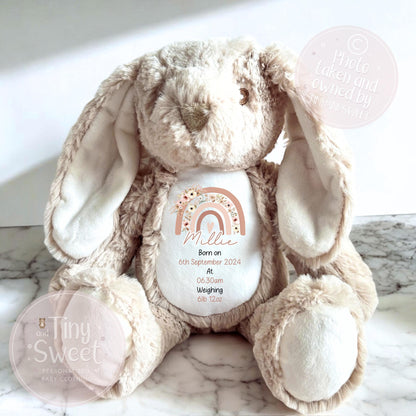 Personalised New Baby Gift, Beige New Baby Soft Toy, New baby gift, Newborn Gift, Baby Keepsake, Baby shower gift, Birth stats, Teddy, Bunny