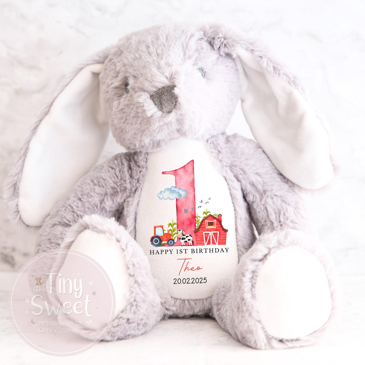 Personalised First Birthday Bunny: Customised Soft Plush Toy Gift for Baby Girls and Boys, Personalised 1st Birthday Gift, 1st Birthday Gift