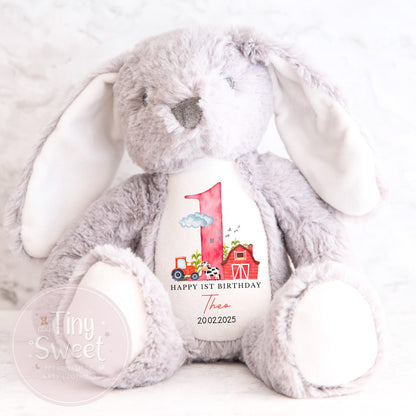 Personalised First Birthday Bunny: Customised Soft Plush Toy Gift for Baby Girls and Boys, Personalised 1st Birthday Gift, 1st Birthday Gift