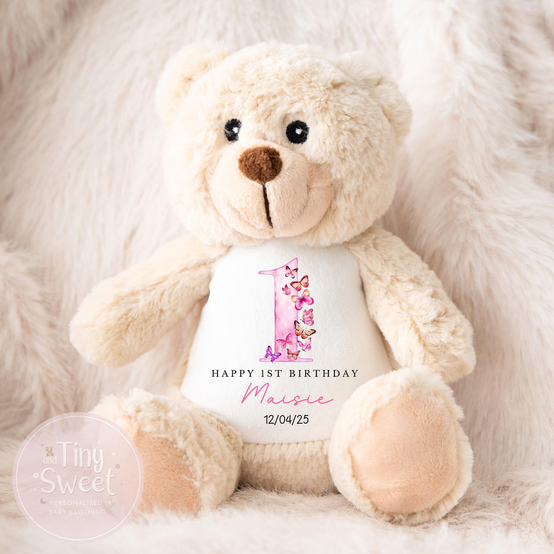 Personalised First Birthday Bunny, 1st Birthday Gift Girl Teddy, 1st Baby Girl Birthday Present, Personalised 1st Birthday Soft Toy