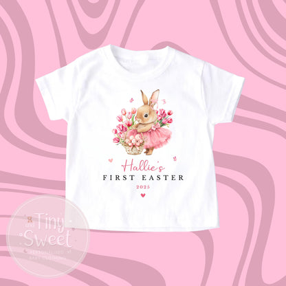 Pink First Easter Ballerina Bunny Personalised Sleepsuit