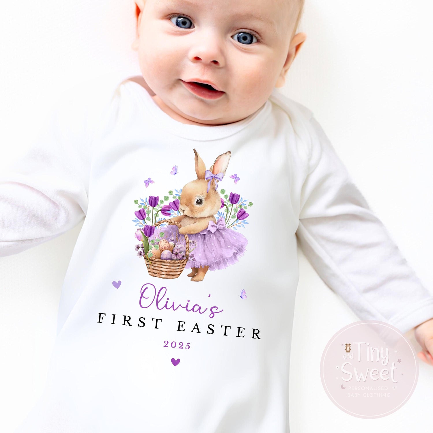 Purple First Easter Ballerina Bunny Personalised Sleepsuit