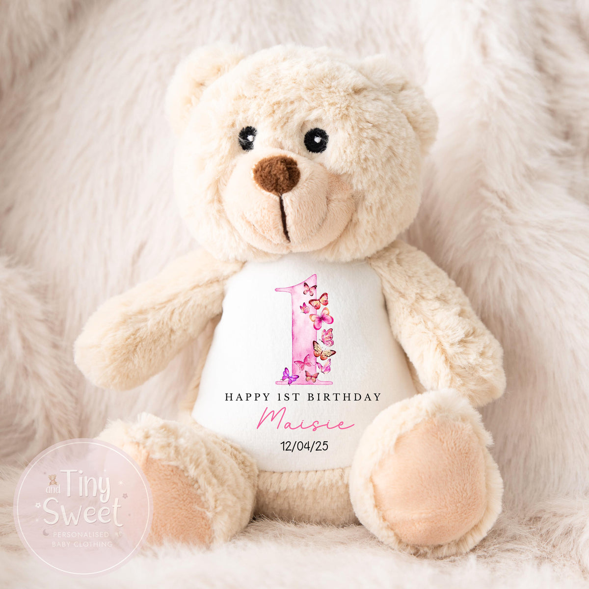 Personalised First Birthday Bunny: Customised Soft Plush Toy Gift for Baby Girls and Boys, Personalised 1st Birthday Gift, 1st Birthday Gift