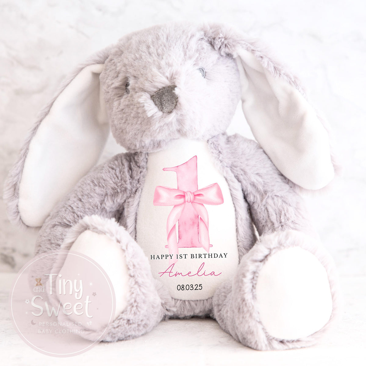 Personalised First Birthday Bunny: Customised Soft Plush Toy Gift for Baby Girls and Boys, Personalised 1st Birthday Gift, 1st Birthday Gift