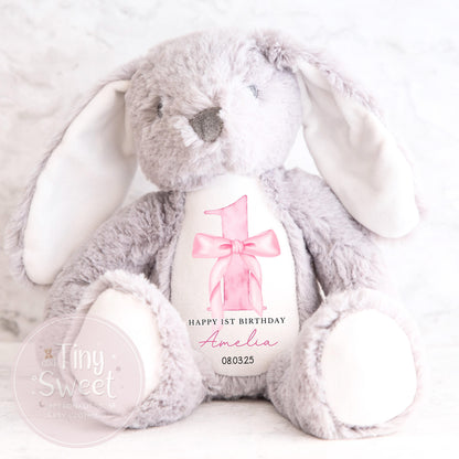 Personalised First Birthday Bunny: Customised Soft Plush Toy Gift for Baby Girls and Boys, Personalised 1st Birthday Gift, 1st Birthday Gift